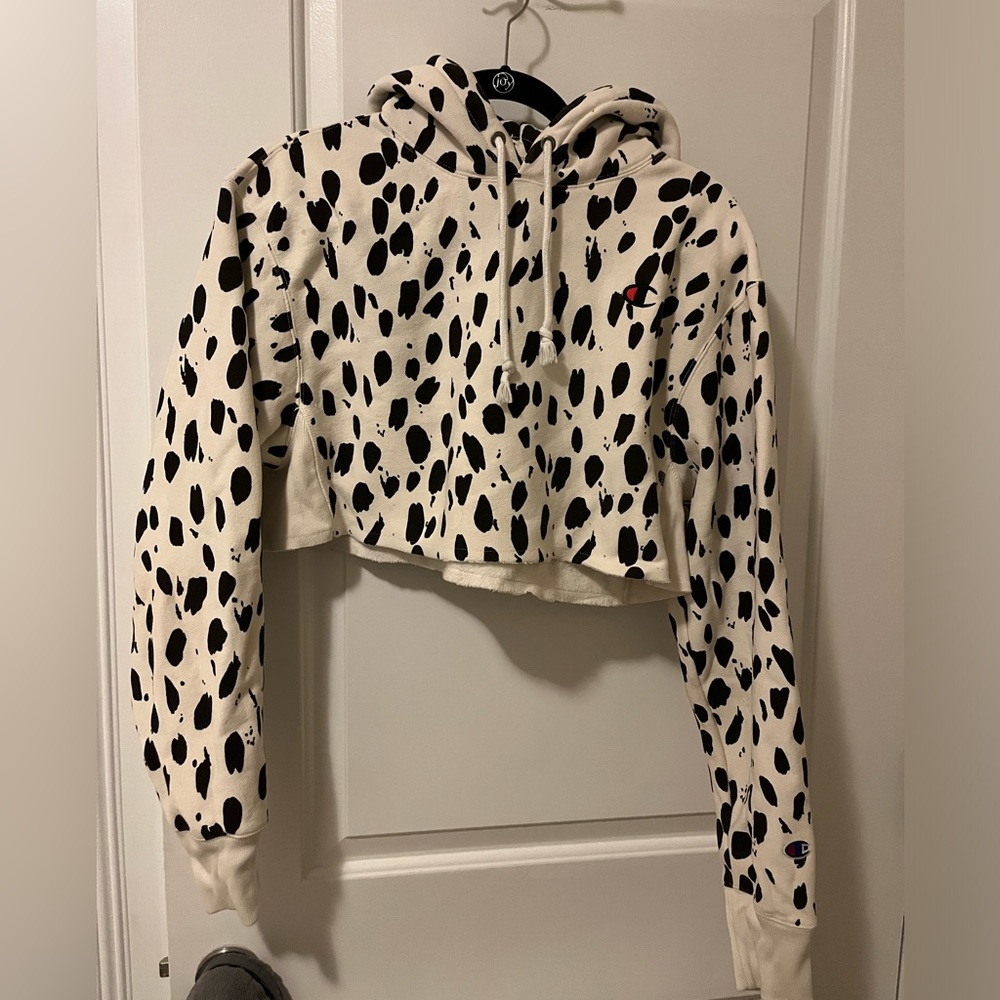 Champion Cropped Sweatshirt - Black and White Spotted